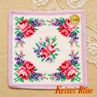 ハンカチ タオル Feiler ニューローズライラック クリーム ハンカチタオル 京成バラ園芸ネット通販